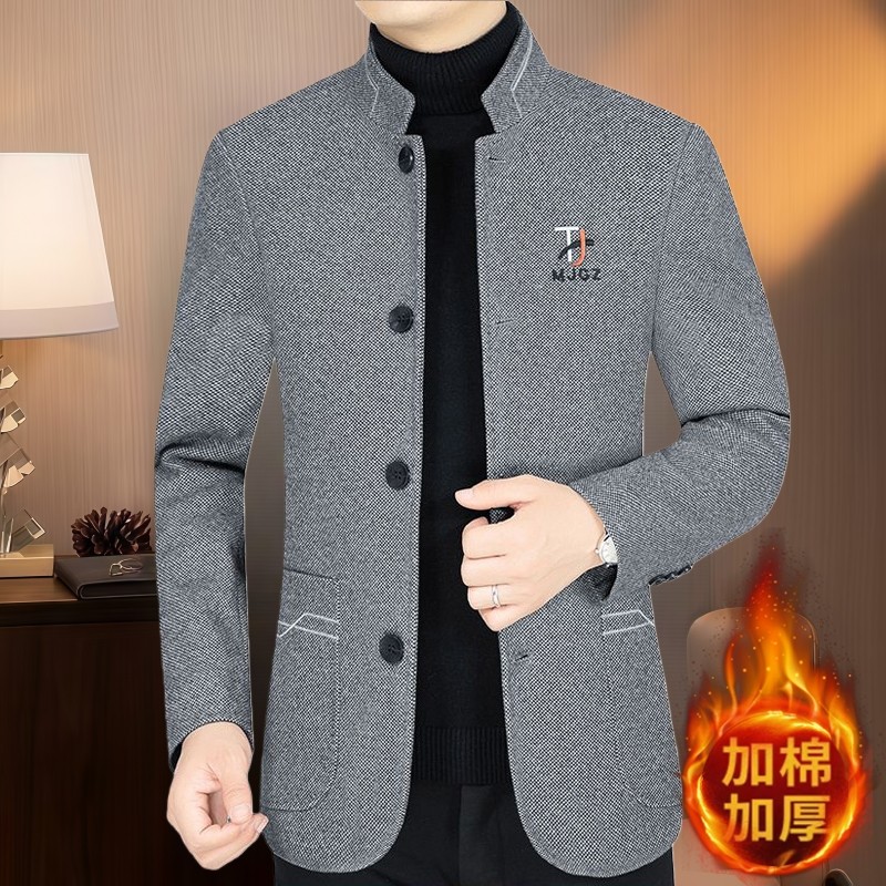 新款毛呢大衣立领夹克高级感男秋冬季加厚修身商务休闲爸爸装外套,淘宝优惠券,粉丝福利购,淘宝优惠卷