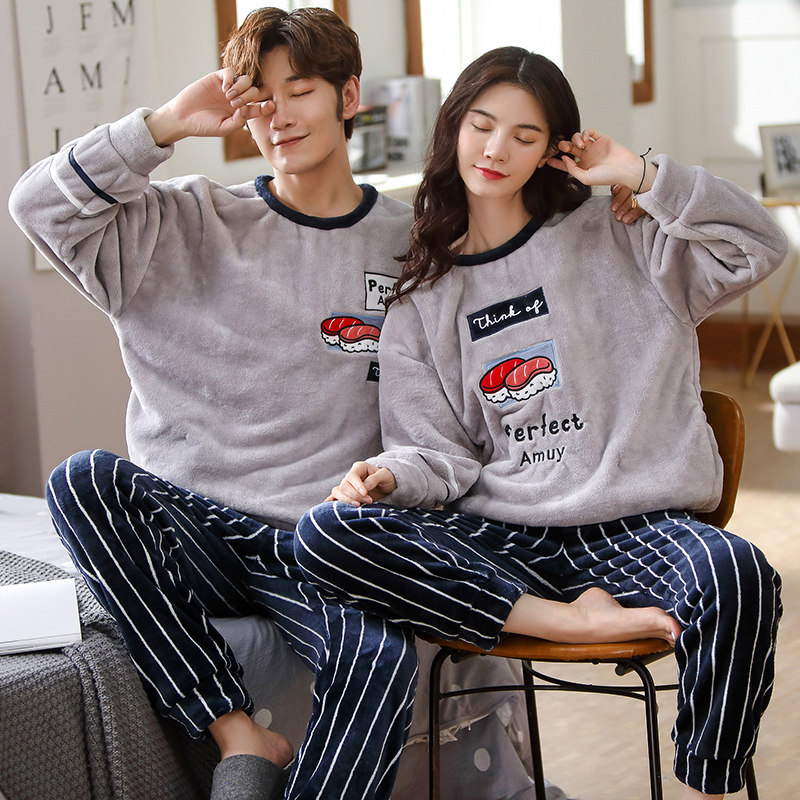 珊瑚绒情侣女士男士加绒秋冬款睡衣 卡西奴服饰睡衣/家居服套装