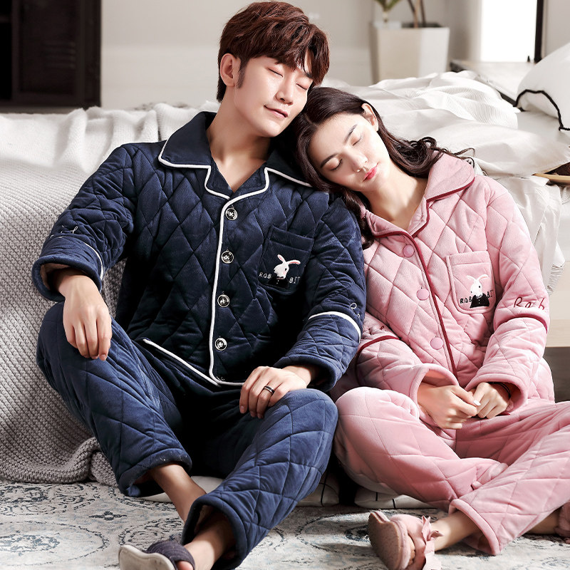 情侣珊瑚绒男士冬季加绒夹棉睡衣 卡西奴服饰睡衣/家居服套装