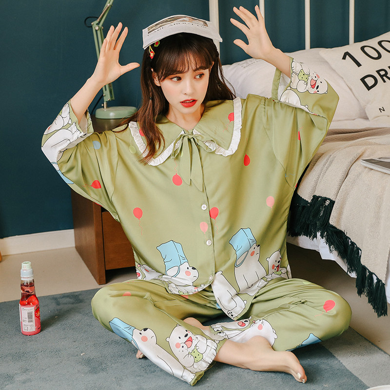 春秋季冰丝长袖性感两件套装睡衣 卡西奴服饰睡衣/家居服套装