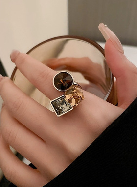 夸张轻奢锆石开口食指戒指女小众设计级感时尚个性百搭指环气质