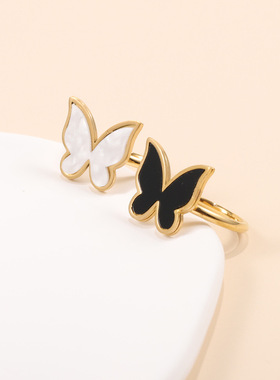 钛钢戒指女蝴蝶个性简约风指环轻奢指环不掉色小众级轻奢ins风