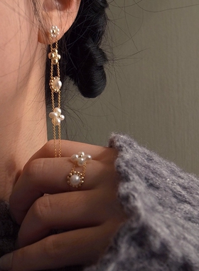 四叶草手工编织天然珍珠戒指