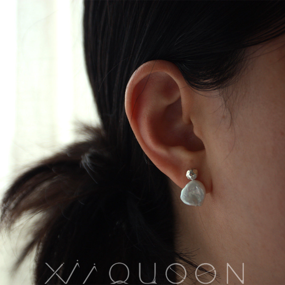 Xii天然怪石头珍珠淡淡蓝纯银耳钉ins简约小众设计s925纯银耳饰OL,淘宝优惠券,粉丝福利购,淘宝优惠卷