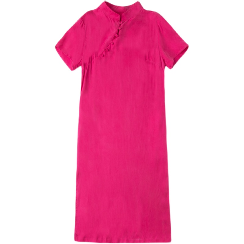 重磅铜氨丝连衣裙2024新款高端气质大码短袖杭州真丝中式旗袍改良