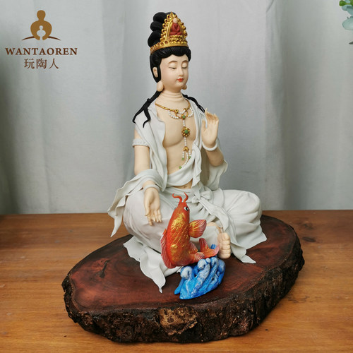 观音菩萨手工泥人泥塑中国传统人像面塑佛像神像定制结缘收藏送礼 - 图1