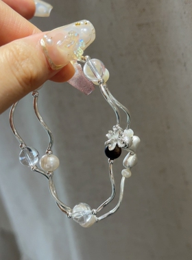 钰述原创S925纯银弯管白水晶手串