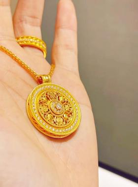 圆盘转运珠项链古法镶钻黄金色八宝罗盘项坠金店同款吊坠饰品首饰
