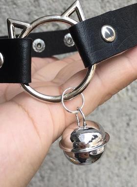 原创小猫咪铃铛项圈辣妹小众皮质choker女可爱甜酷颈圈锁骨链颈带