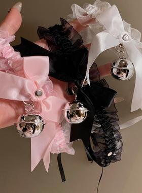 白色铃铛亚文化蝴蝶结性感蕾丝腿链配饰丝袜腿环袜y2k辣妹绑带圈