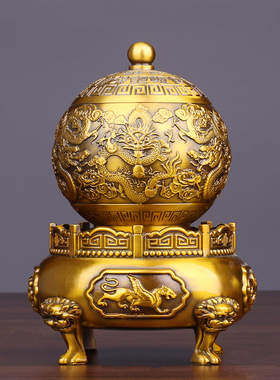 铜百福龙戏珠九转乾坤鼎旋转香炉