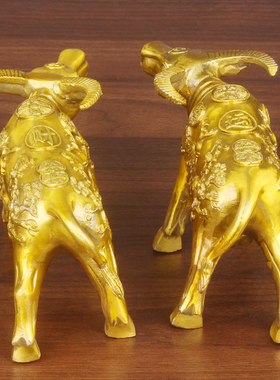 铜牛摆件福禄牛一对风水生肖