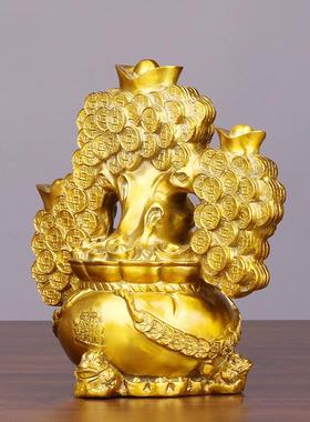 大号纯铜摇钱树聚宝盆摆件