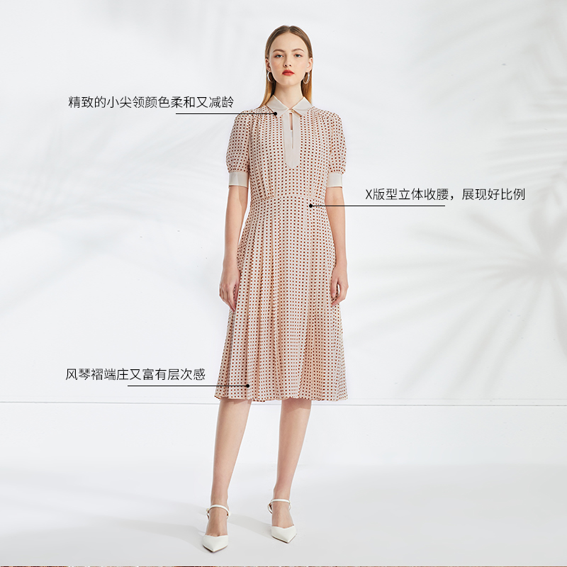 IVYKKI艾维奥莱2024年夏季新款中长款收腰连衣裙波点褶裙摆裙子女 - 图0