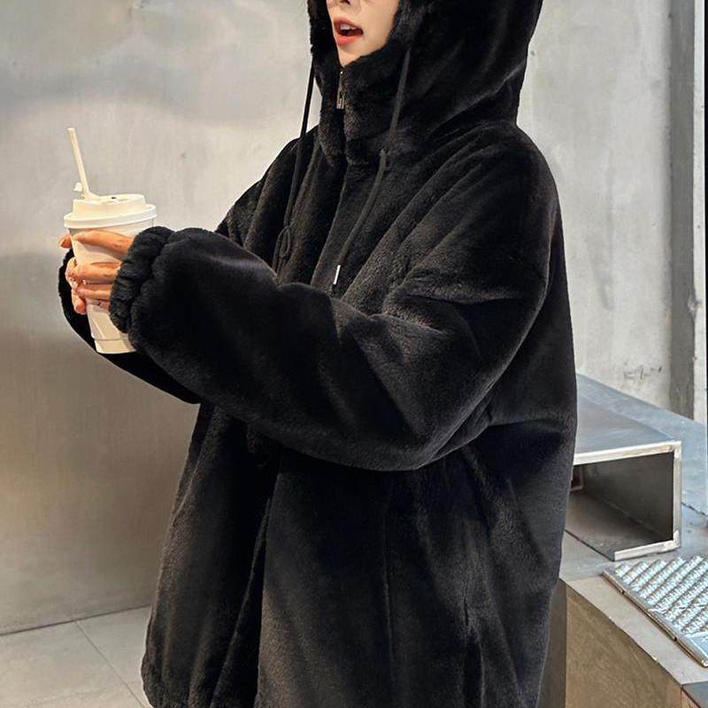 双面羊羔毛绒外套2025秋冬新款彷獭兔毛茸茸大衣短款加厚连帽棉服,淘宝优惠券,粉丝福利购,淘宝优惠卷