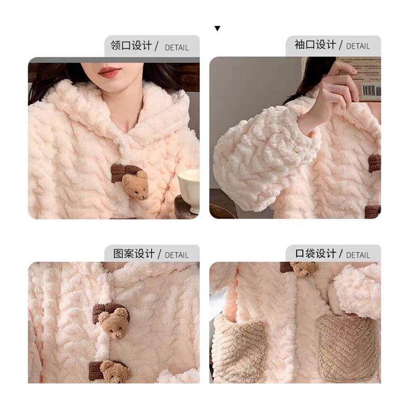 睡袍女2025新款秋冬季珊瑚绒加厚连帽浴袍长款睡衣女家居服款睡裙,淘宝优惠券,粉丝福利购,淘宝优惠卷