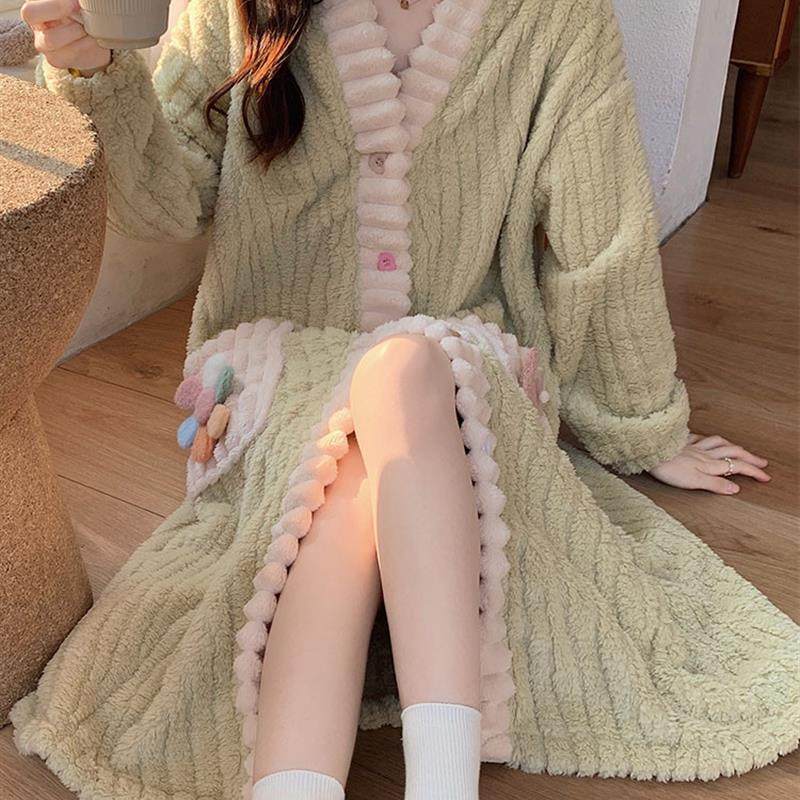 珊瑚绒睡袍女秋冬季睡裙长款冬款大码加绒加厚法兰绒浴袍睡衣外套,淘宝优惠券,粉丝福利购,淘宝优惠卷