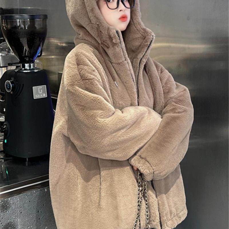 双面羊羔毛绒外套2025秋冬新款彷獭兔毛茸茸大衣短款加厚连帽棉服,淘宝优惠券,粉丝福利购,淘宝优惠卷