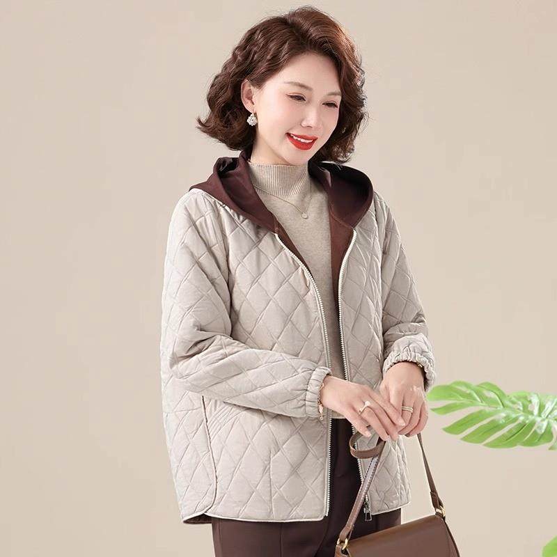 妈妈秋装短款连帽外套2025新款中老年女春秋休闲宽松夹棉服上衣服,淘宝优惠券,粉丝福利购,淘宝优惠卷