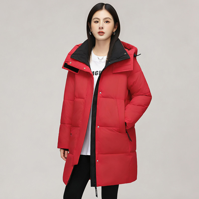 鸭鸭羽绒服女中长款2025冬季新款时尚保暖加厚90%白鸭绒极寒外套