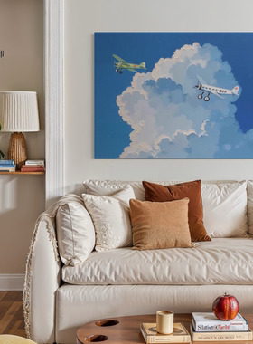 治愈蓝天白云手绘油画适配奶油风