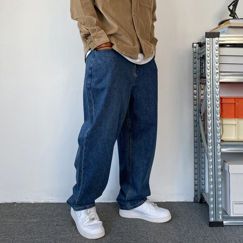 秋季美式休闲痞帅水洗复古直筒牛仔裤男ins潮牌宽松简约百搭裤子 - 图0