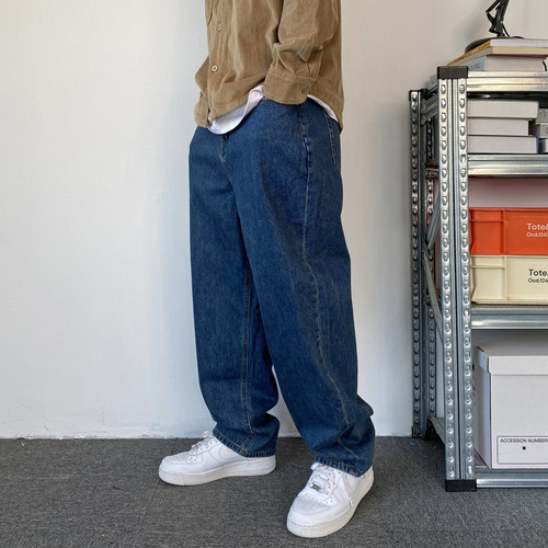 秋季美式休闲痞帅水洗复古直筒牛仔裤男ins潮牌宽松简约百搭裤子 - 图1