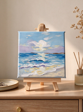 纯手绘迷你海面小油画桌面肌理装饰画书桌床头柜摆件治愈风景礼物