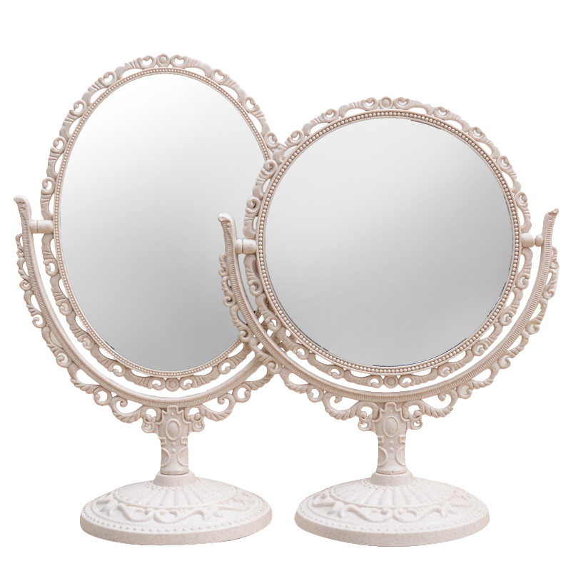 台式化妆镜子欧式复古镜子双面梳妆镜便携公主镜折叠镜一面放大-图3