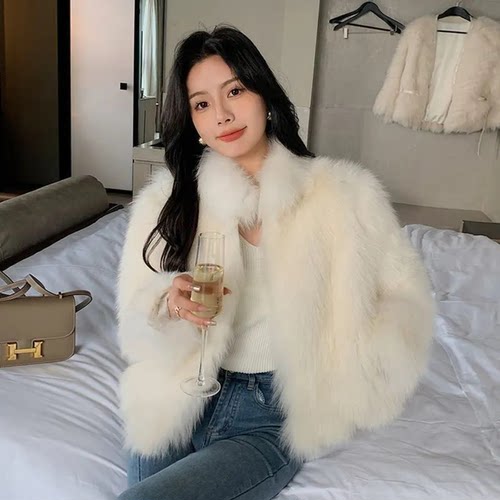 黑色高级仿狐狸毛短款皮草女2025新款爆款冬季独特超好看毛毛外套 - 图1