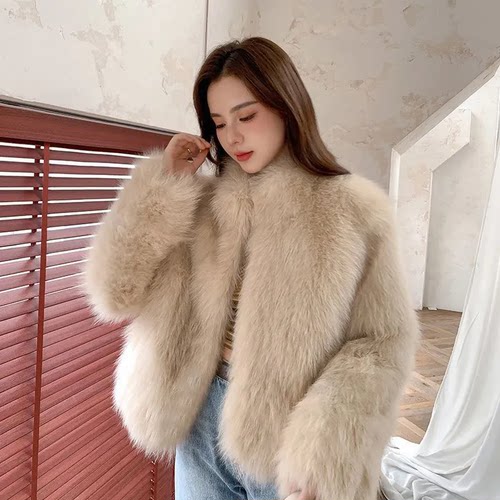 黑色高级仿狐狸毛短款皮草女2025新款爆款冬季独特超好看毛毛外套 - 图3