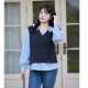 Qisao women's large size top new winter fat mm fake two-piece stitching vest contrasting color slimming loose 200Jin Jin is equal to 0.5 kg