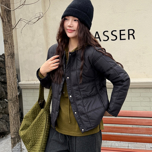 绮娑大码女装2025冬季新款显瘦胖MM圆领小棉服宽松保暖棉衣外套女 - 图1