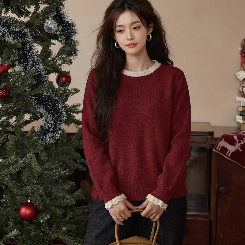 大码女装长袖上衣秋冬新款气质胖MM宽松显瘦蕾丝拼接毛衣打底衫女,淘宝优惠券,粉丝福利购,淘宝优惠卷