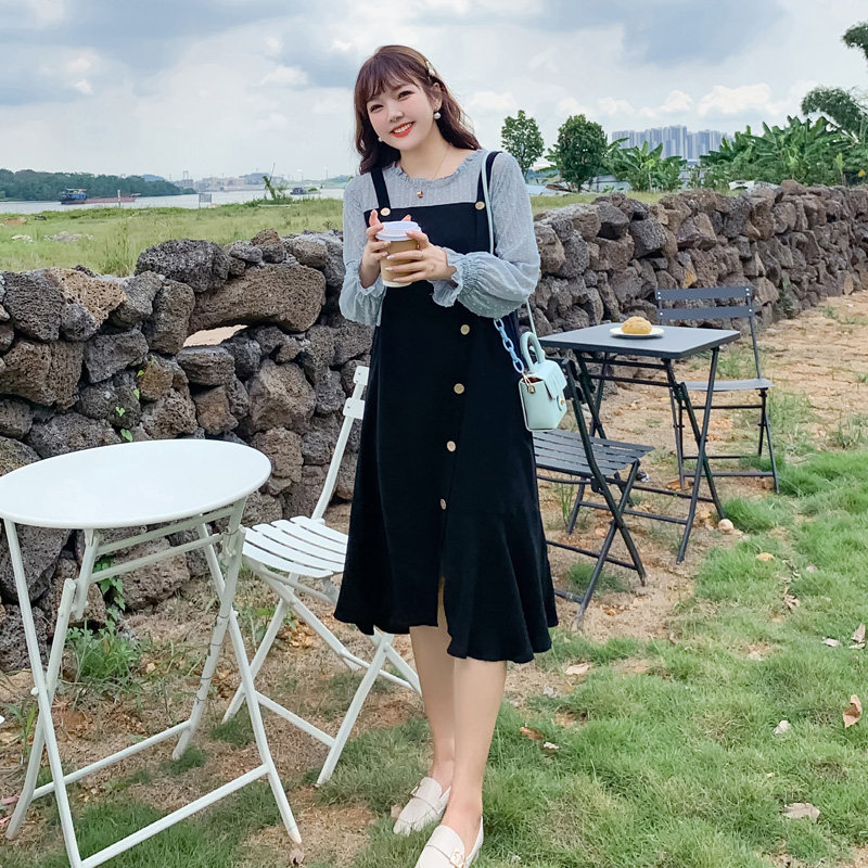 2020夏季新款圆领木耳边胖mm连衣裙 绮娑女装大码女装