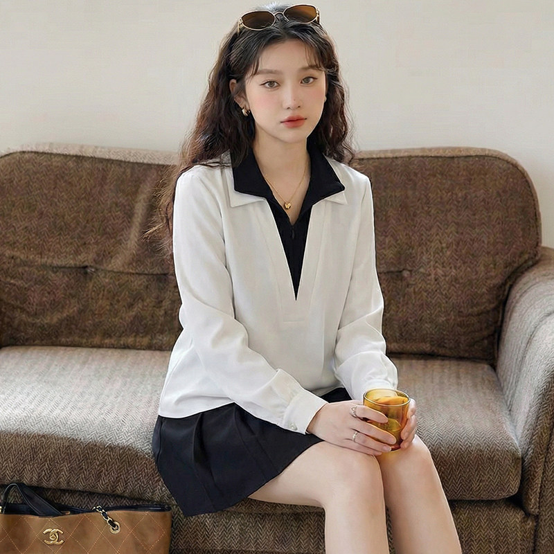 2026春装新款假两件长袖两穿衬衫女上衣套头大码显瘦胖MM衬衣内搭,淘宝优惠券,粉丝福利购,淘宝优惠卷