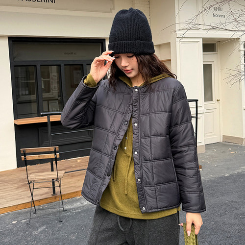 绮娑大码女装2025冬季新款显瘦胖MM圆领小棉服宽松保暖棉衣外套女 - 图2