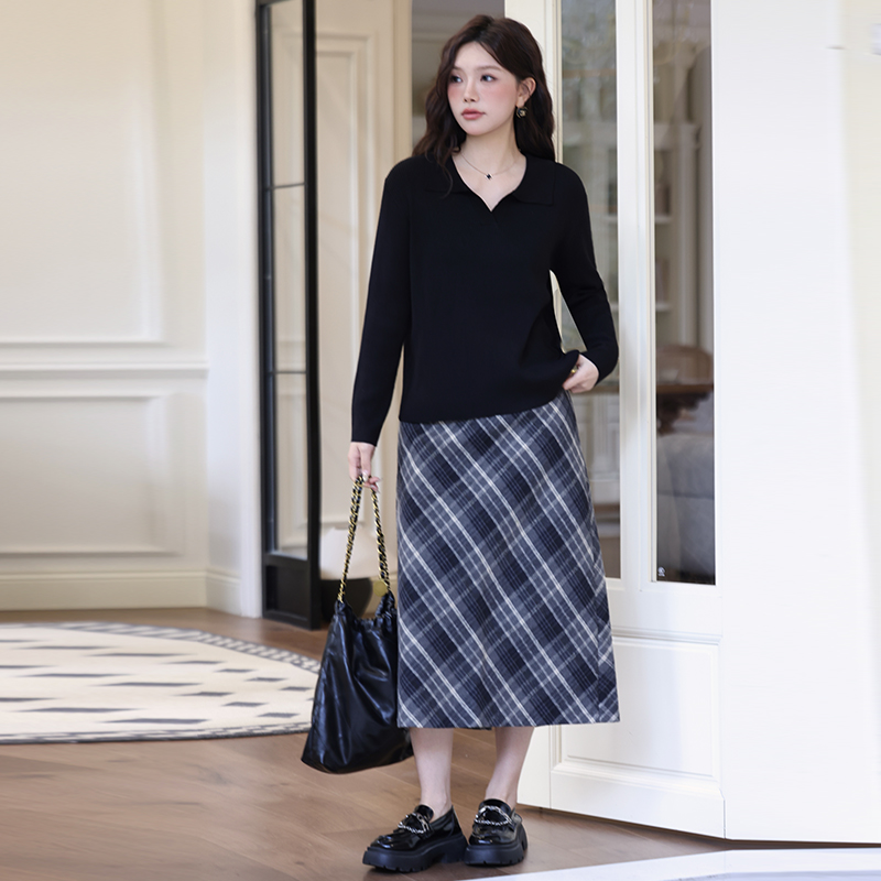绮娑大码胖MM复古格子直简半身裙女秋冬季毛呢a字中长款微胖裙子 - 图1