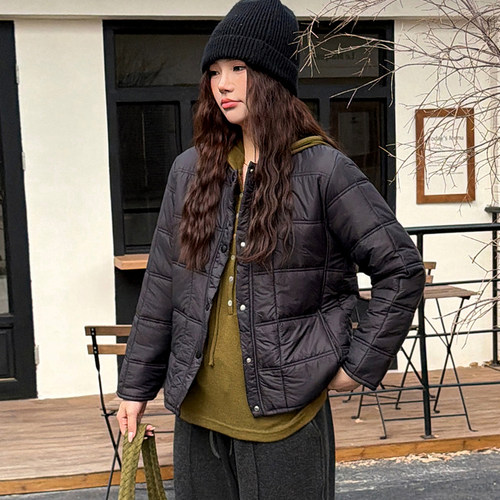 绮娑大码女装2025冬季新款显瘦胖MM圆领小棉服宽松保暖棉衣外套女 - 图3