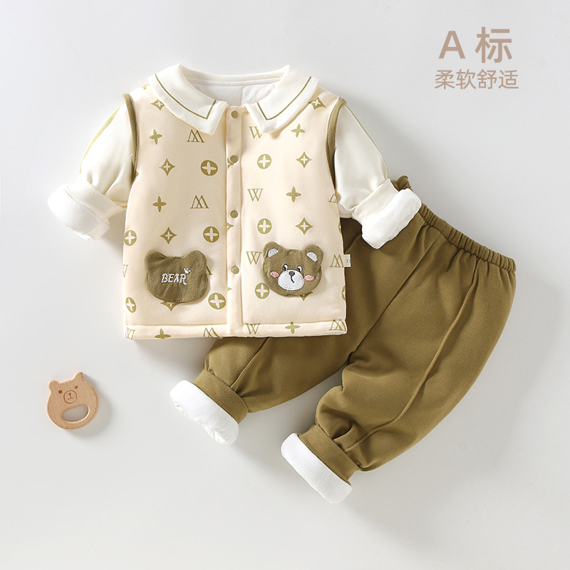 婴儿秋冬衣服分体套装加厚男女童外套宝宝冬季外出儿童棉服120克 - 图1
