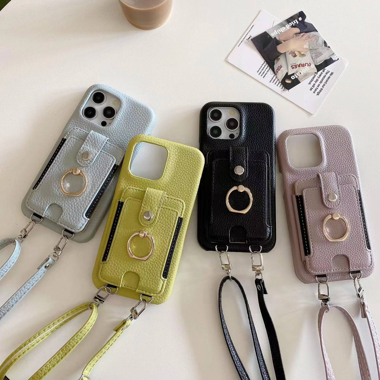 多功能卡包适用苹果16Pro手机壳iPhone15多卡槽14荔枝纹13皮壳12指环扣11插卡xsmax新款xr卡套x迷你8plus套7p