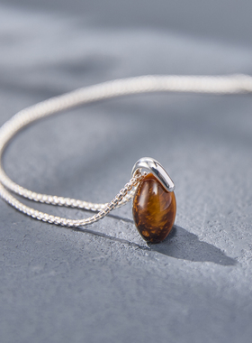 法式复古虎眼石银色锁骨链女项链