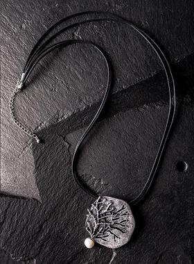 静谧~原创静奢风配饰品树枝与珍珠吊坠国风长款毛衣项链胸针两用