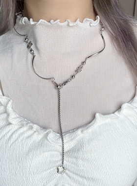 日韩系ins风镂空花朵波浪螺旋拼接抽拉项链小众设计感y2k甜酷复古