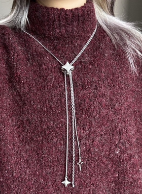 朋克金属风十字星抽拉长项链小众y2k甜酷复古日韩系ins风毛衣链