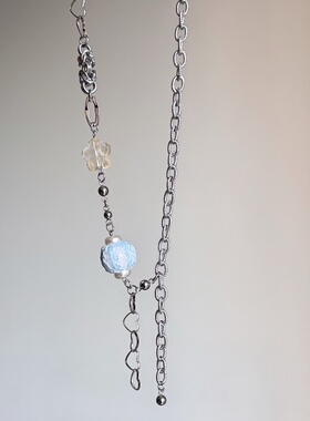 日韩系ins蕾丝花边花朵串珠爱心几何拼接项链小众设计y2k甜酷叠戴