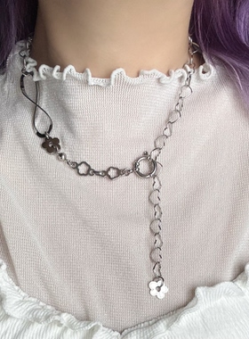 日韩系ins风镂空花朵爱心螺旋拼接可调节项链小众y2k甜酷复古简约