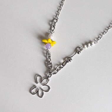 日韩系ins风花朵螺旋黄紫串珠拼接项链小众设计感y2k甜酷复古可爱