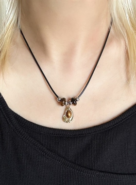 美拉德水滴虎眼串珠黑绳项链韩系ins风小众甜酷y2k简约秋冬锁骨链