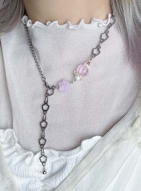 樱花季 可爱粉色系花朵果冻串珠拼接项链日韩ins小众复古y2k甜酷